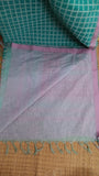 Plain pink blouse included to complete your look in the Blue Checks Daily Wear Cotton Saree.