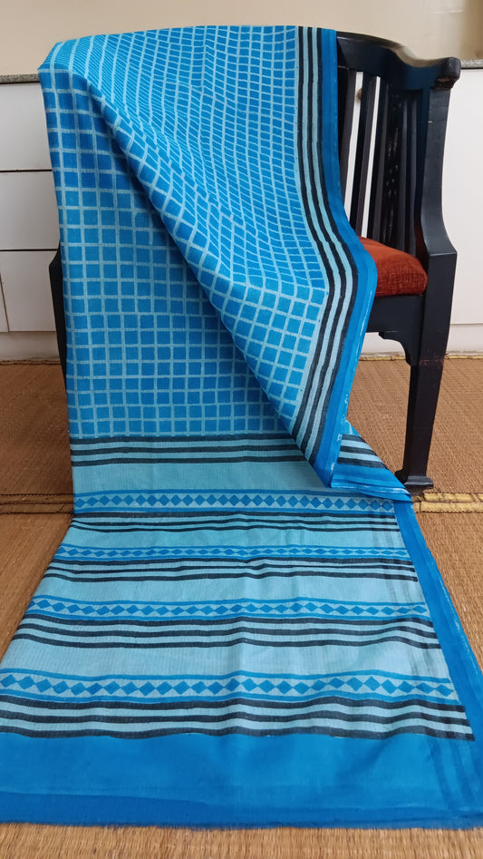 Blue checks kota cotton saree (CKT-209)