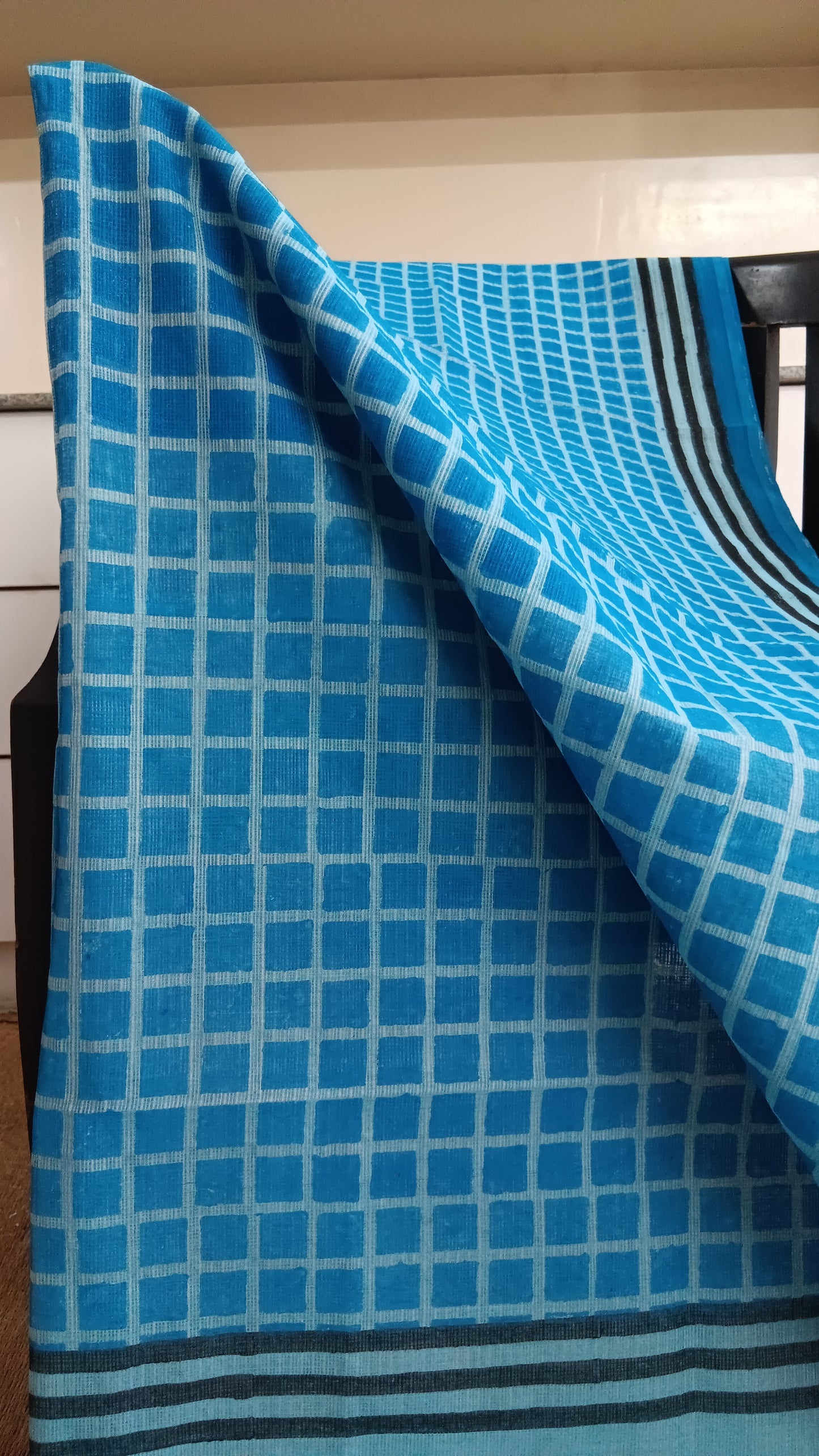 Blue checks kota cotton saree (CKT-209)