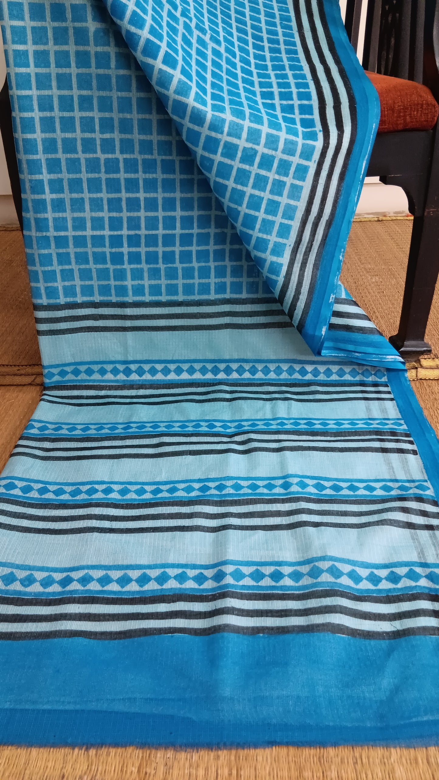 Blue checks kota cotton saree (CKT-209)