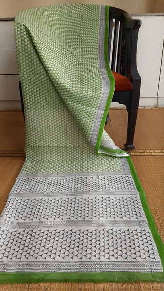 Green block printed kota saree (CKT-2053)
