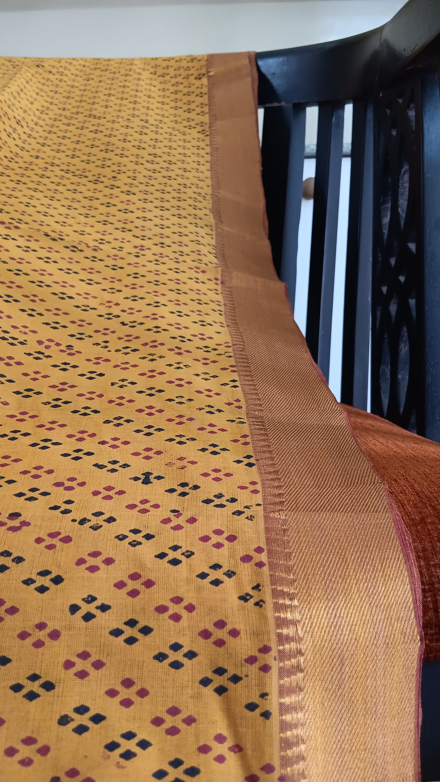 Close-up of the zari border of a function wear Mangalgiri cotton saree