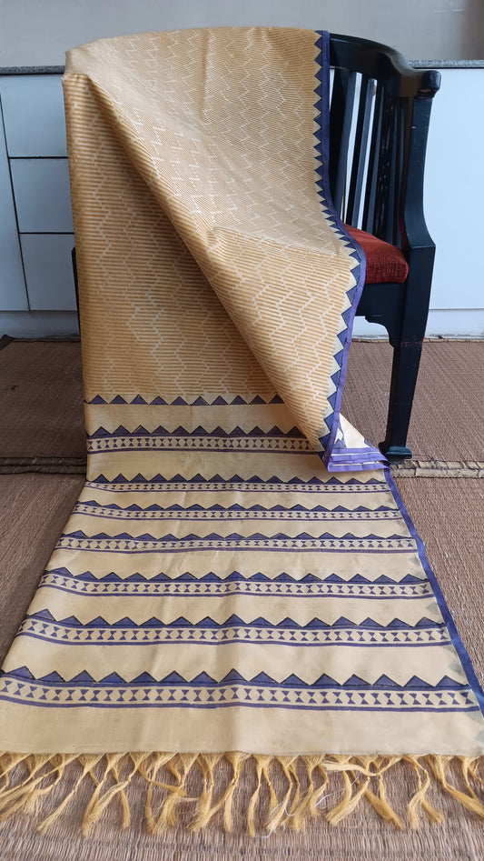 Beige printed silk cotton saree (SCP-144)