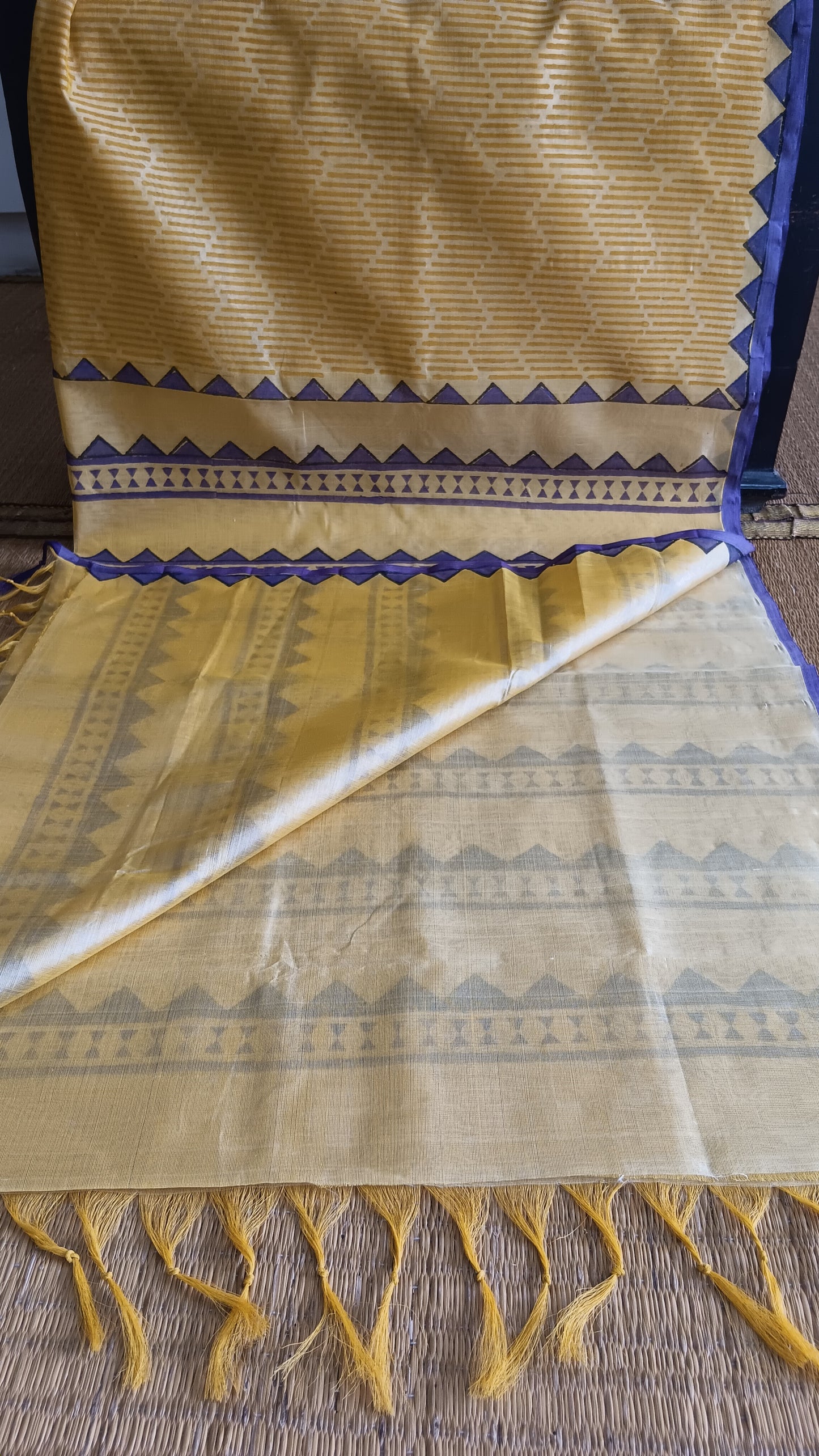 Beige printed silk cotton saree (SCP-144)