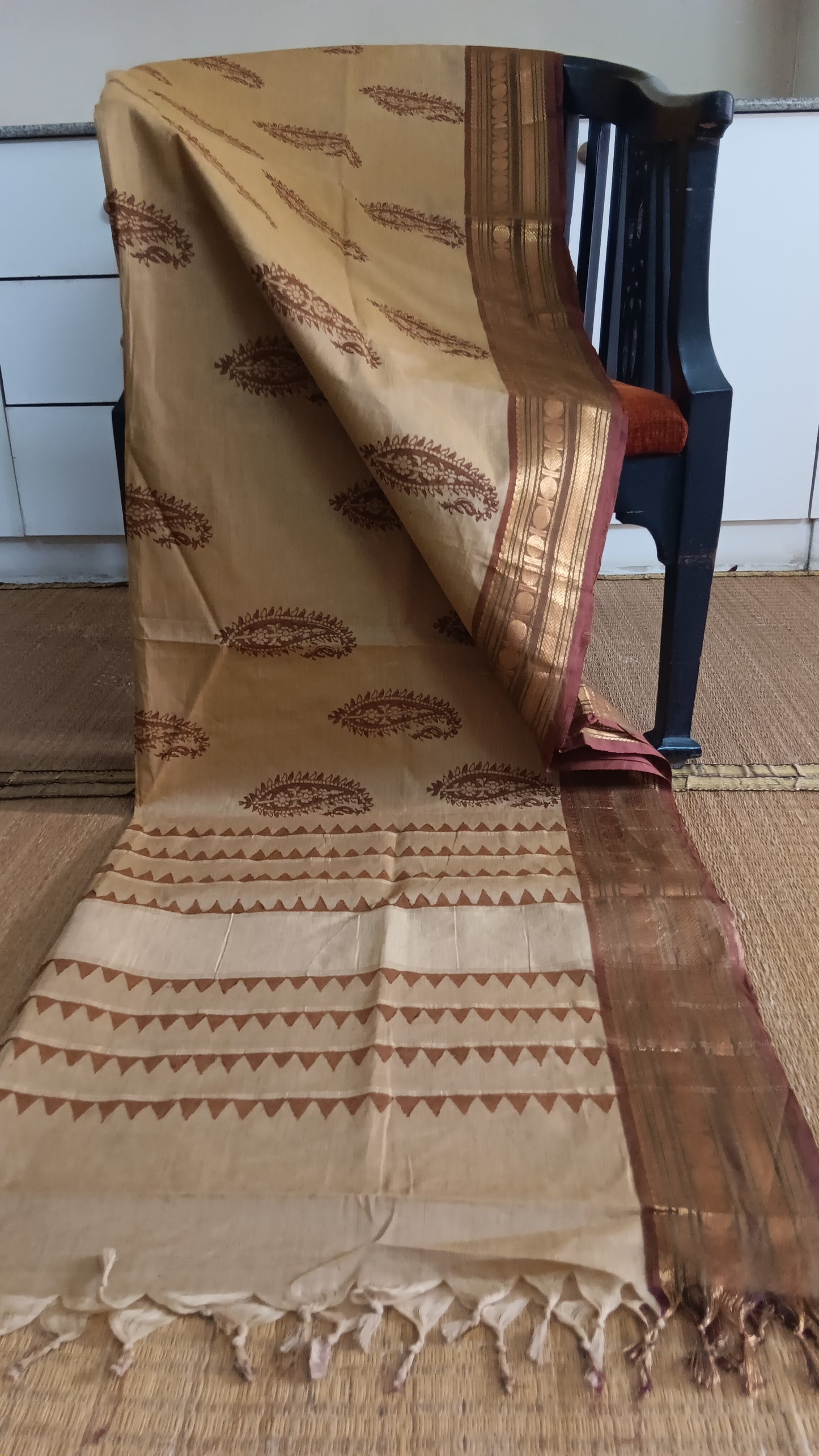 Block printed south cotton saree (CGOP-509)