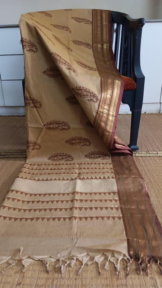 Block printed south cotton saree (CGOP-509)