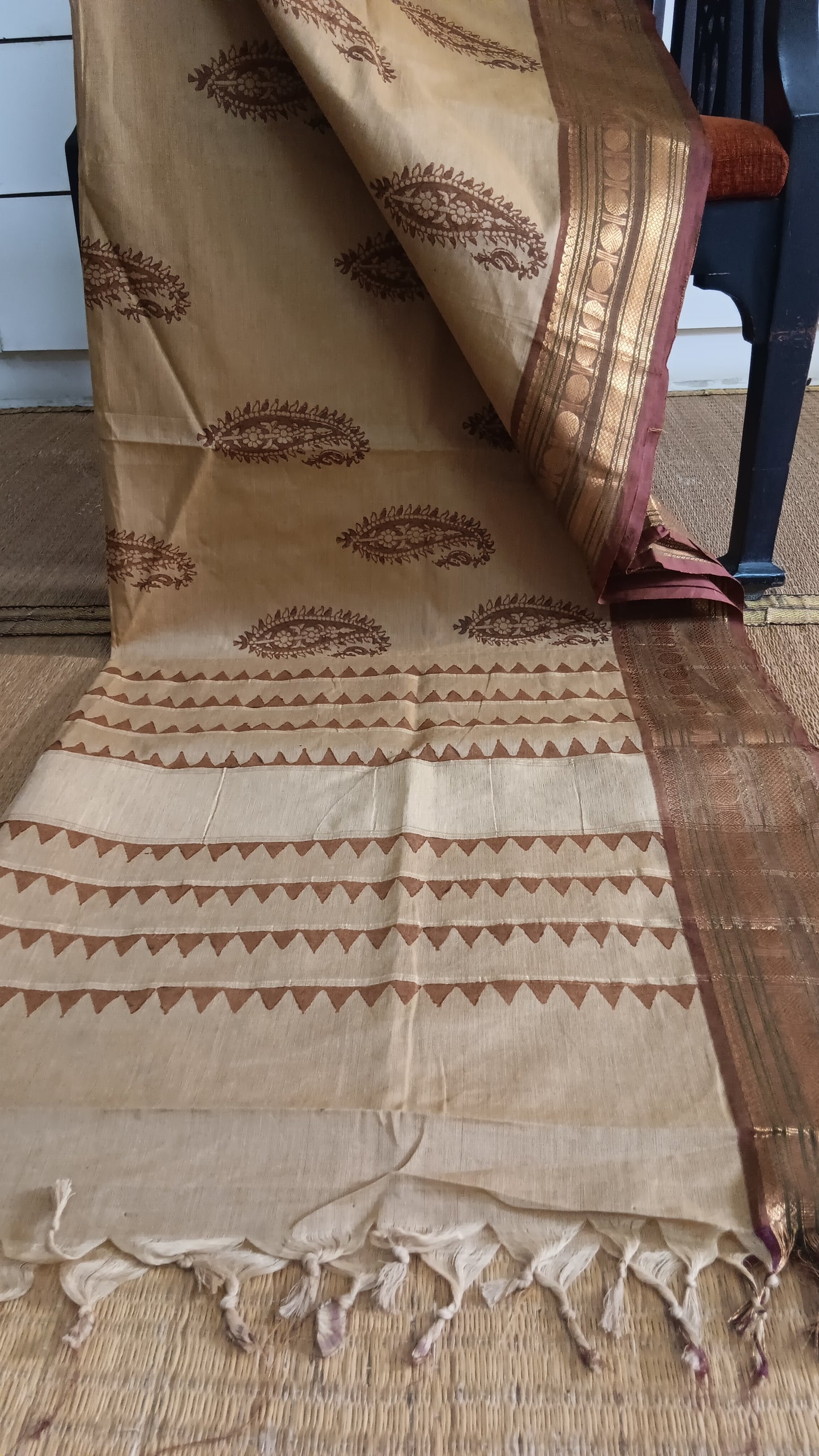 Block printed south cotton saree (CGOP-509)