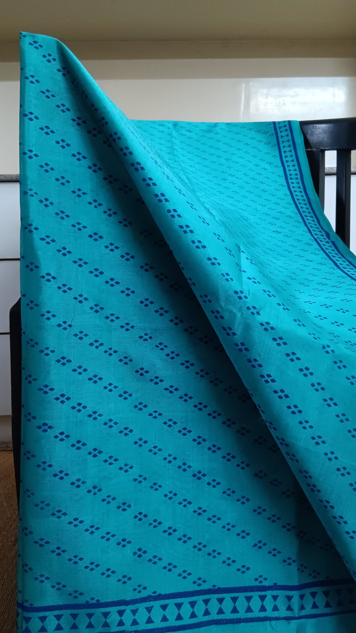 Blue block printed silk cotton saree (SCP-125)