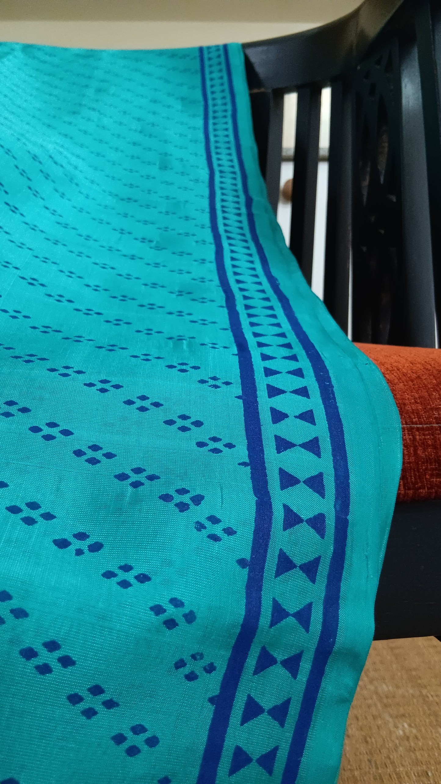 Blue block printed silk cotton saree (SCP-125)