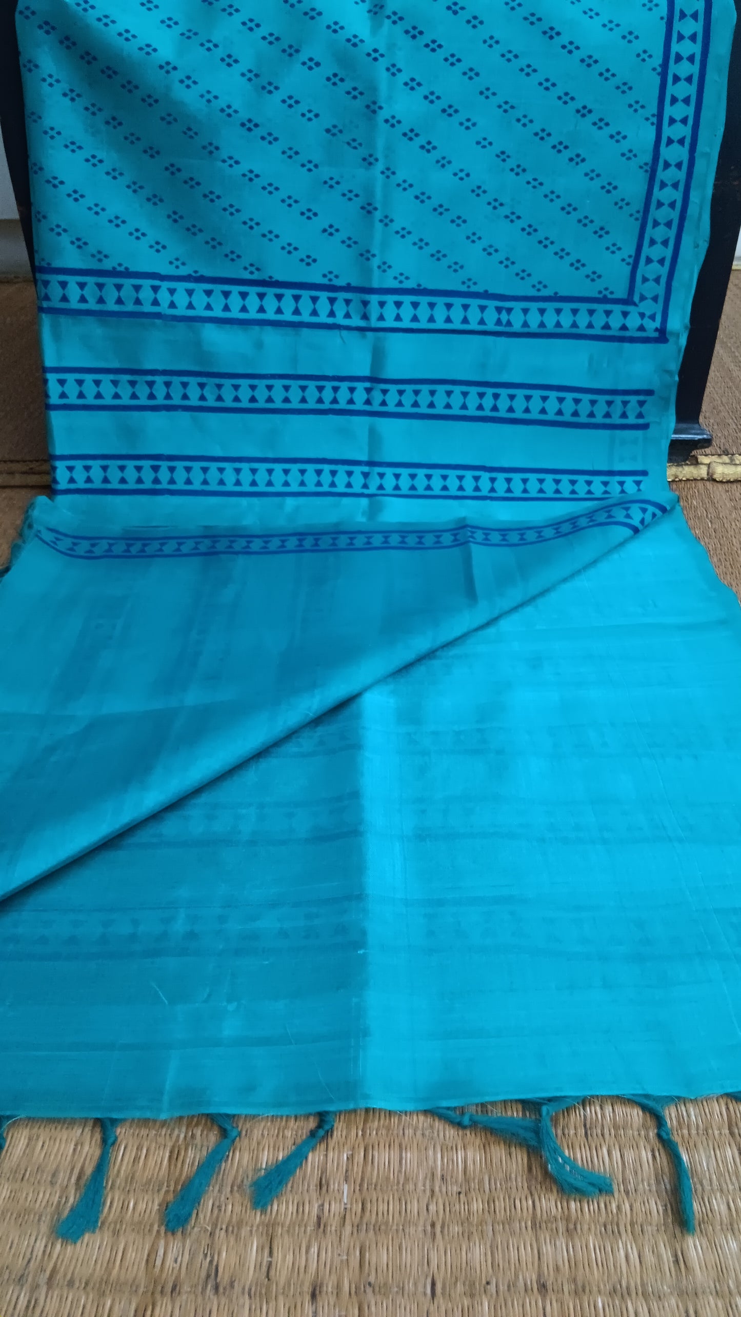 Blue block printed silk cotton saree (SCP-125)