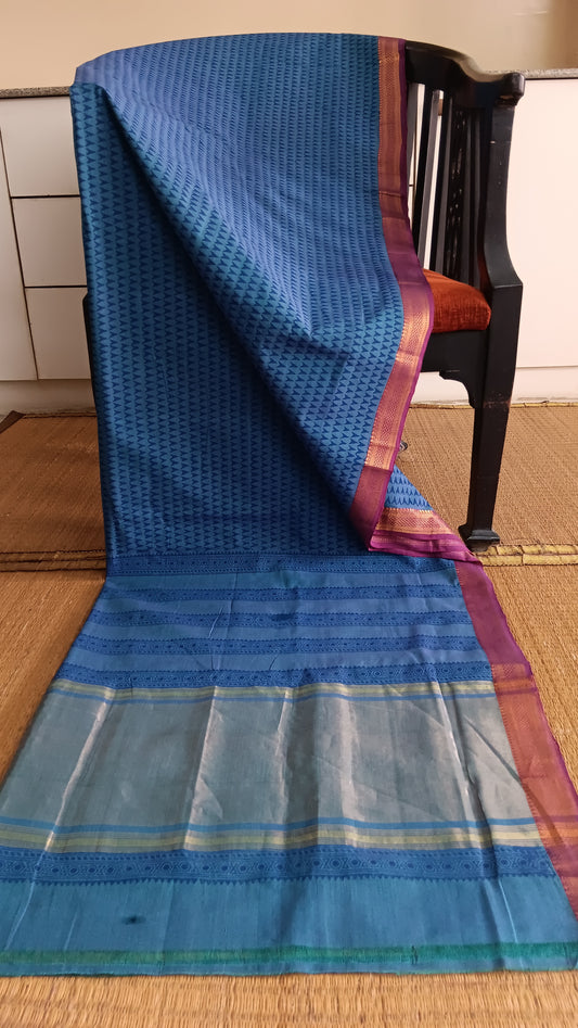 Steel Blue mangalgiri cotton saree (MG2-107)