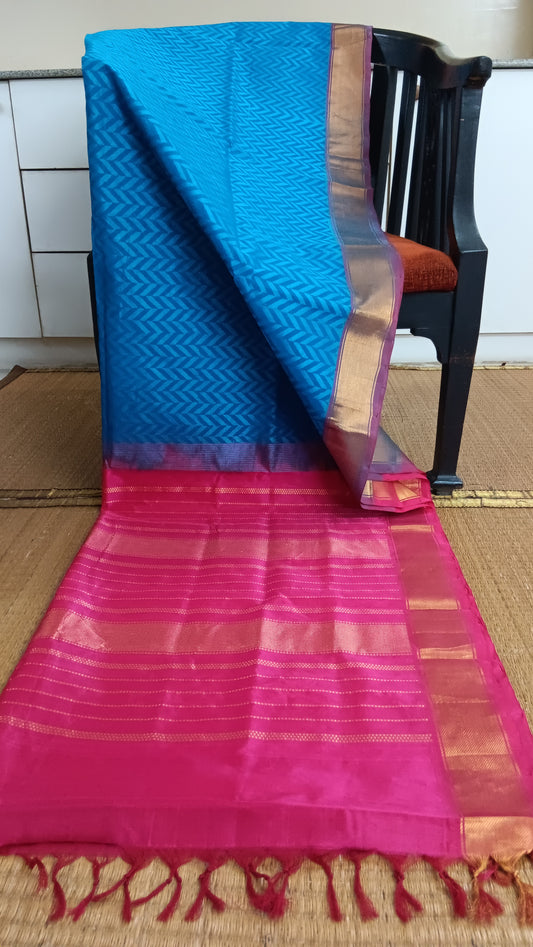 Blue pink silk cotton saree (SC4-425)