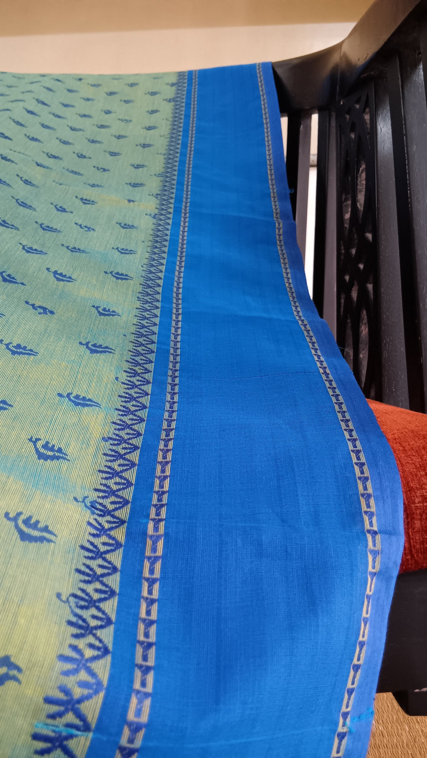 Blue printed cotton saree for office use (DW-504)