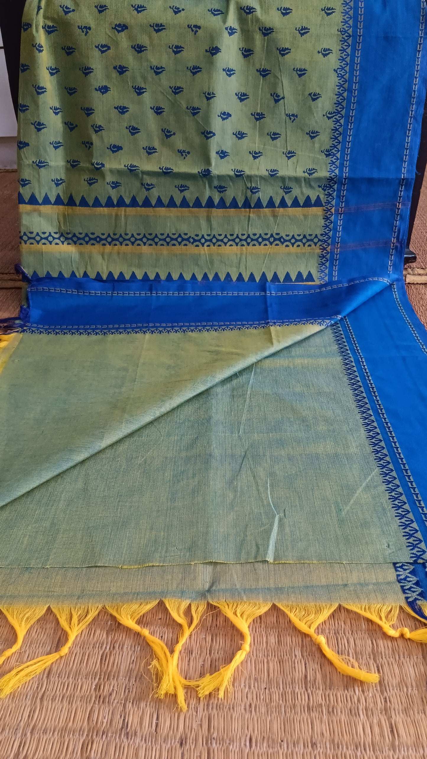 Blue printed cotton saree for office use (DW-504)