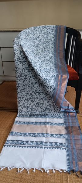 Blue printed function wear cotton saree (CGOP-891)
