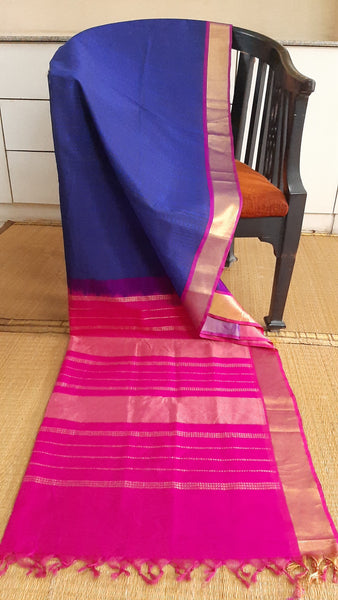 Blue silk cotton saree pink pallu (SC4-360)