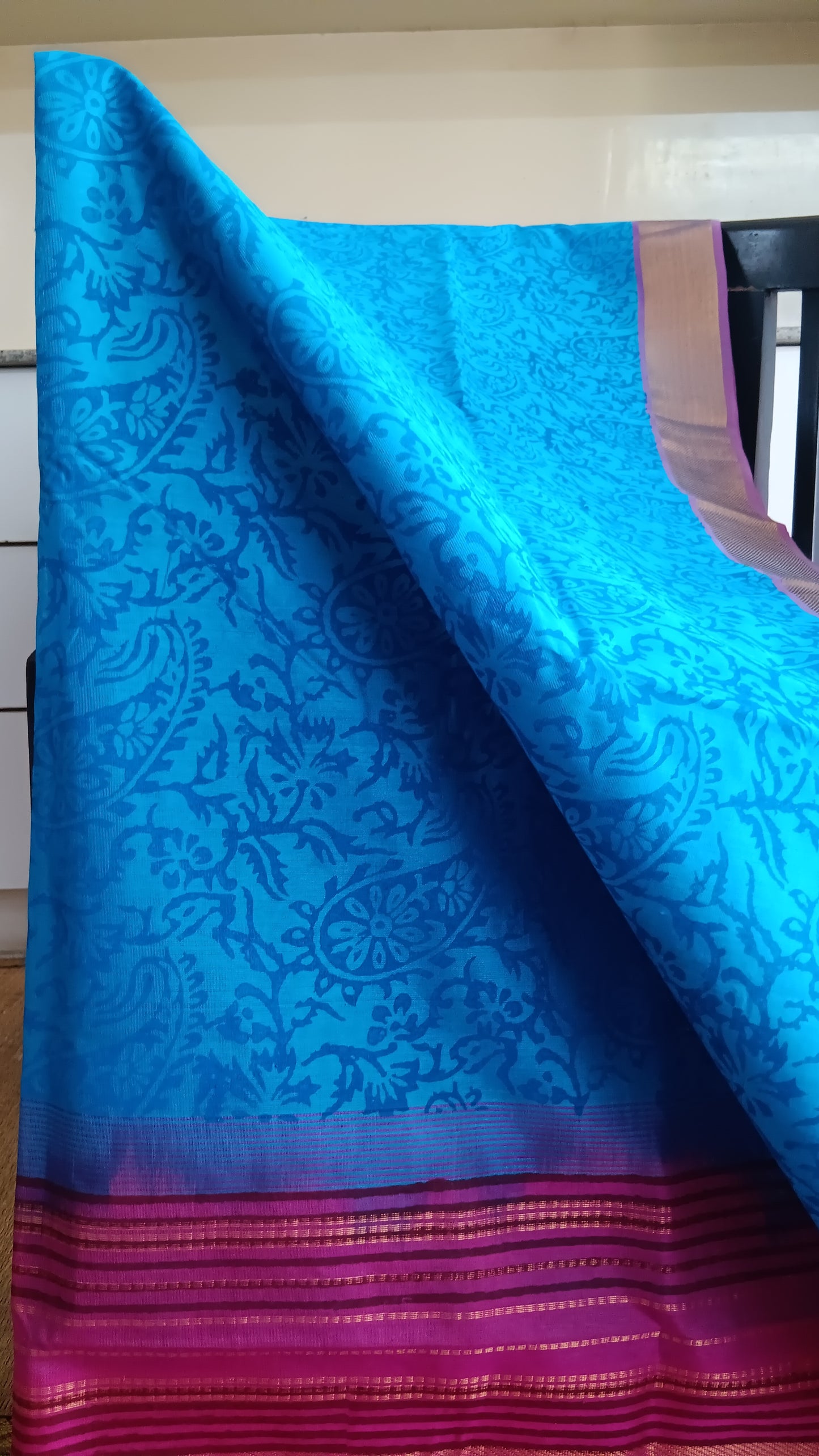 Blue silk cotton saree pink pallu (SC4-450)