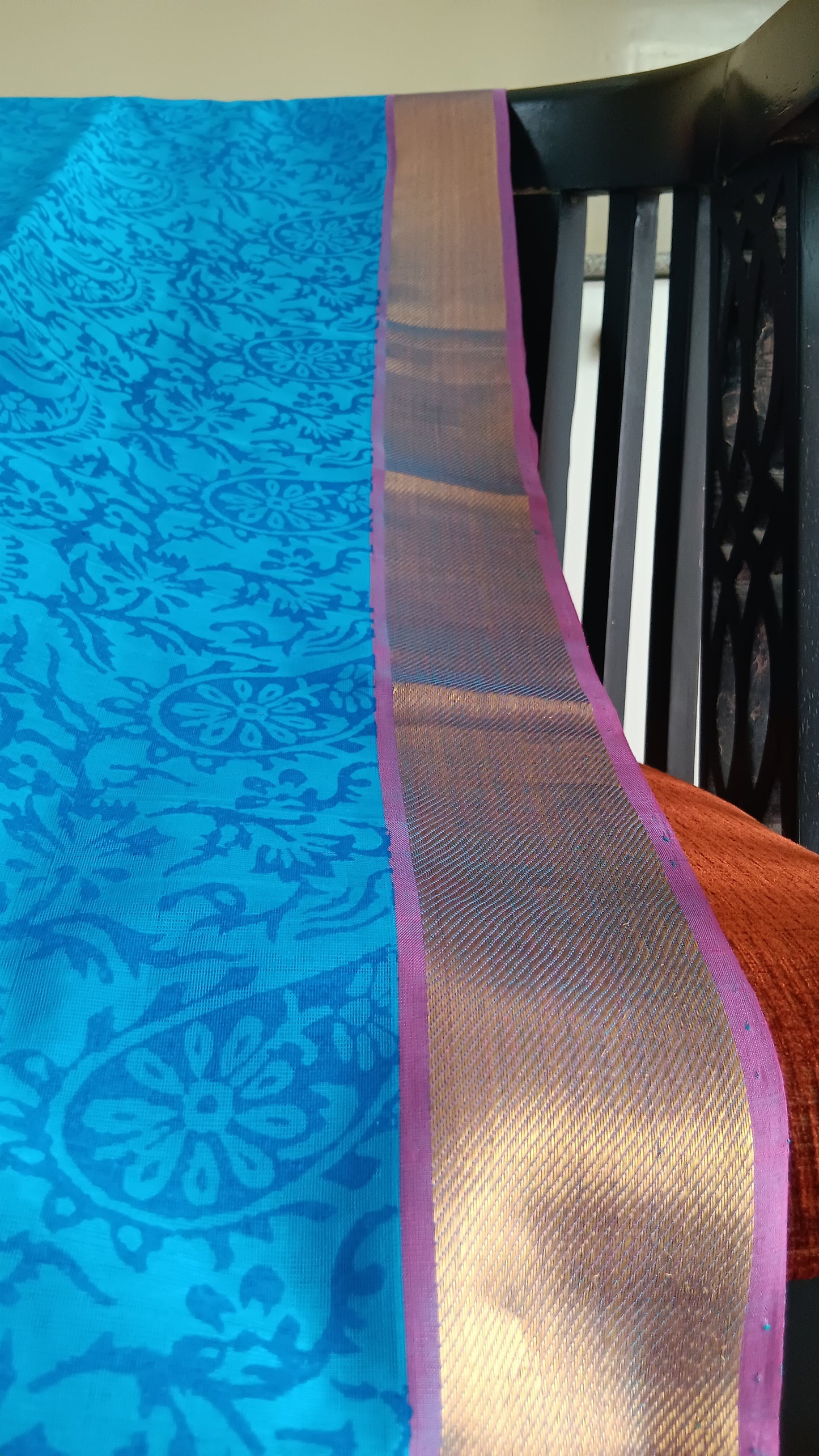 Blue silk cotton saree pink pallu (SC4-450)