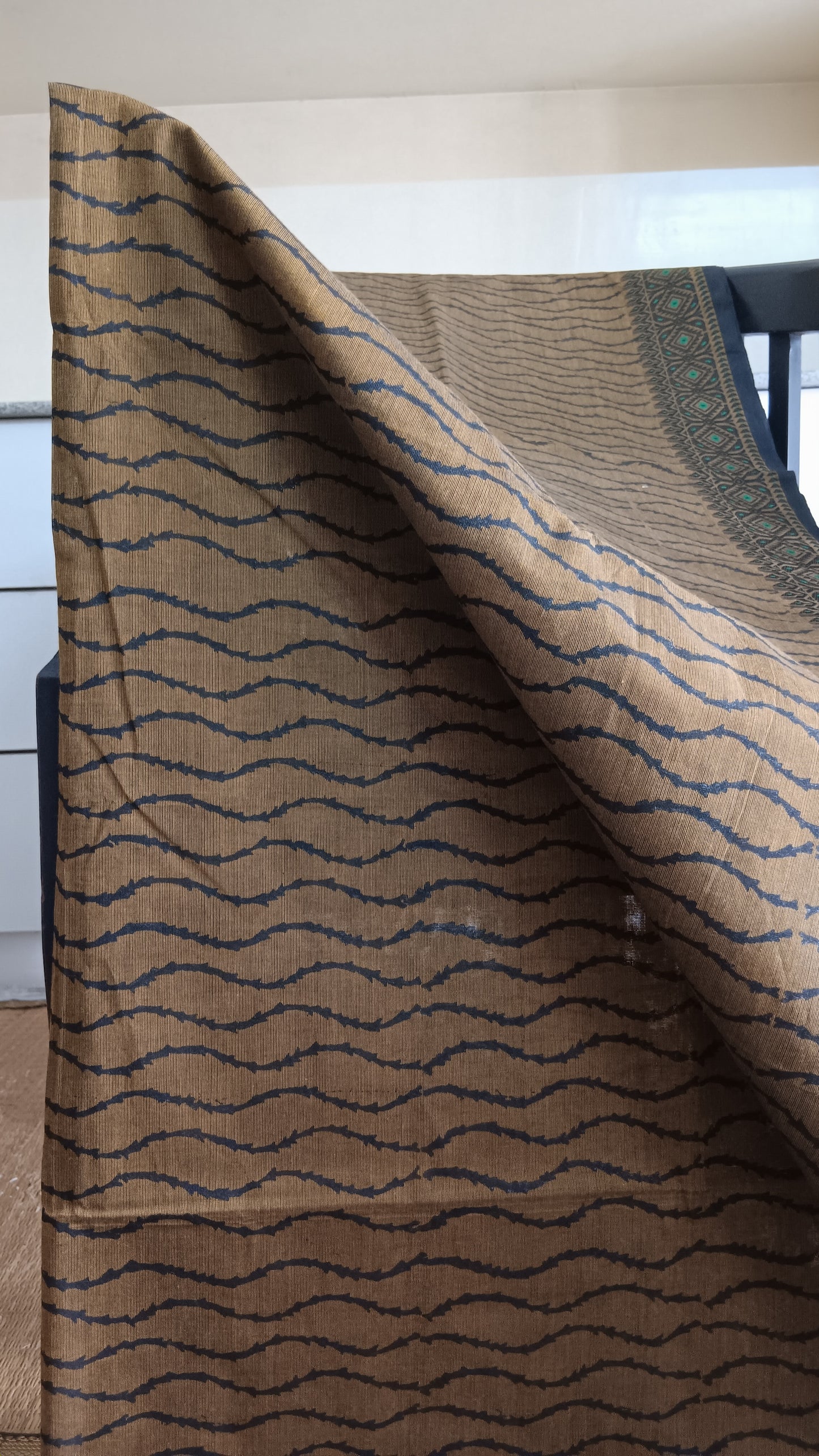 Brown block printed cotton saree daily use (DW-513)