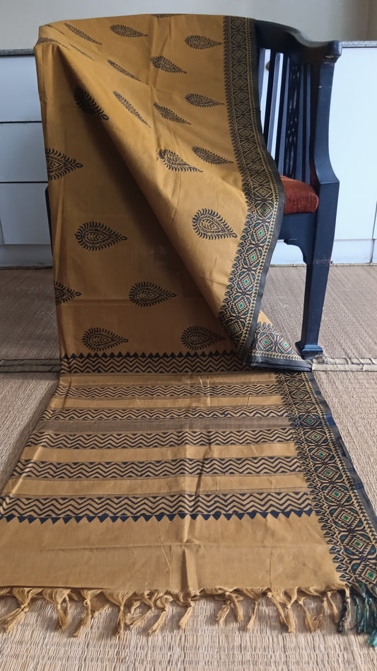 Brown printed daily use cotton saree (DW-510)