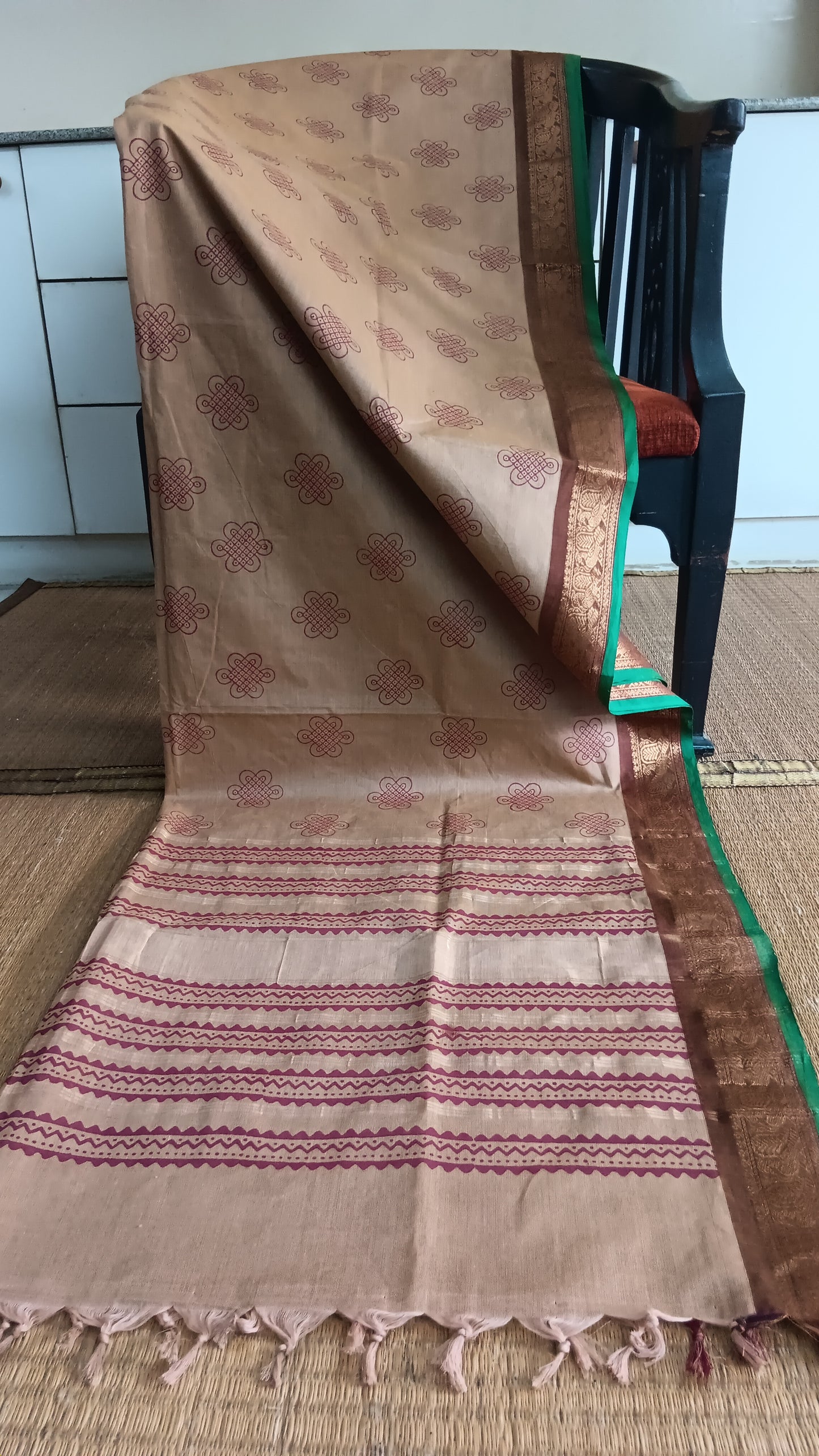 Brown printed function wear cotton saree (CGOP-965)