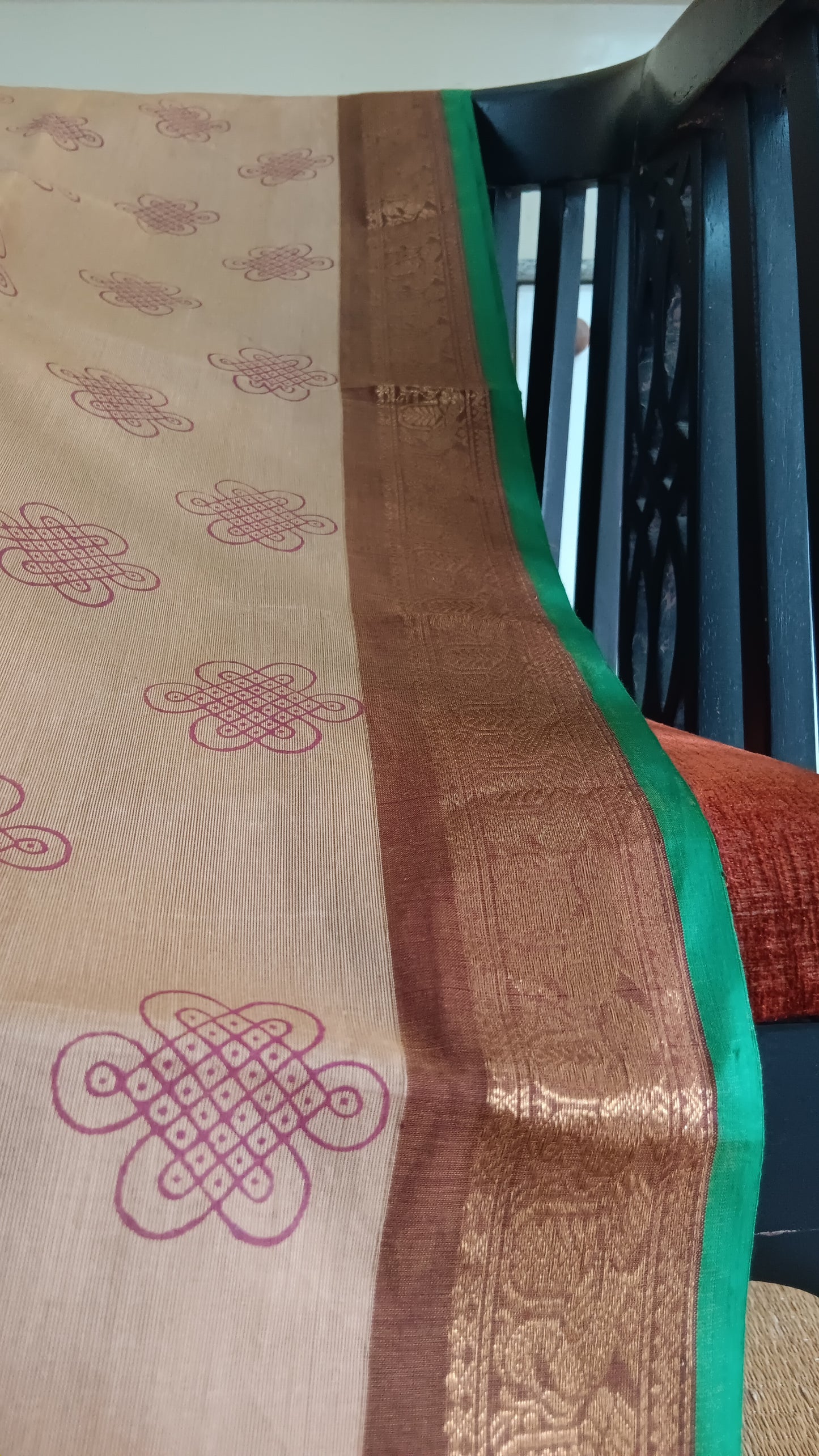 Brown printed function wear cotton saree (CGOP-965)