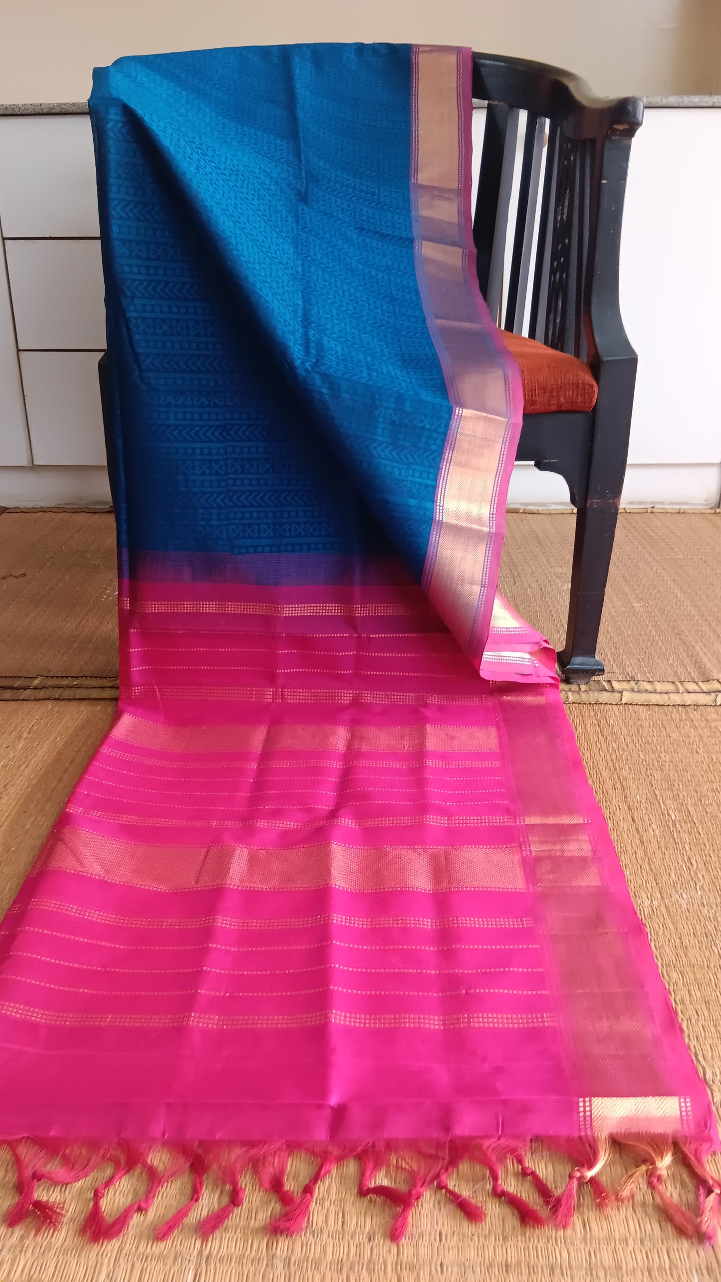 Dark blue and pink silk cotton saree (SC4-451)