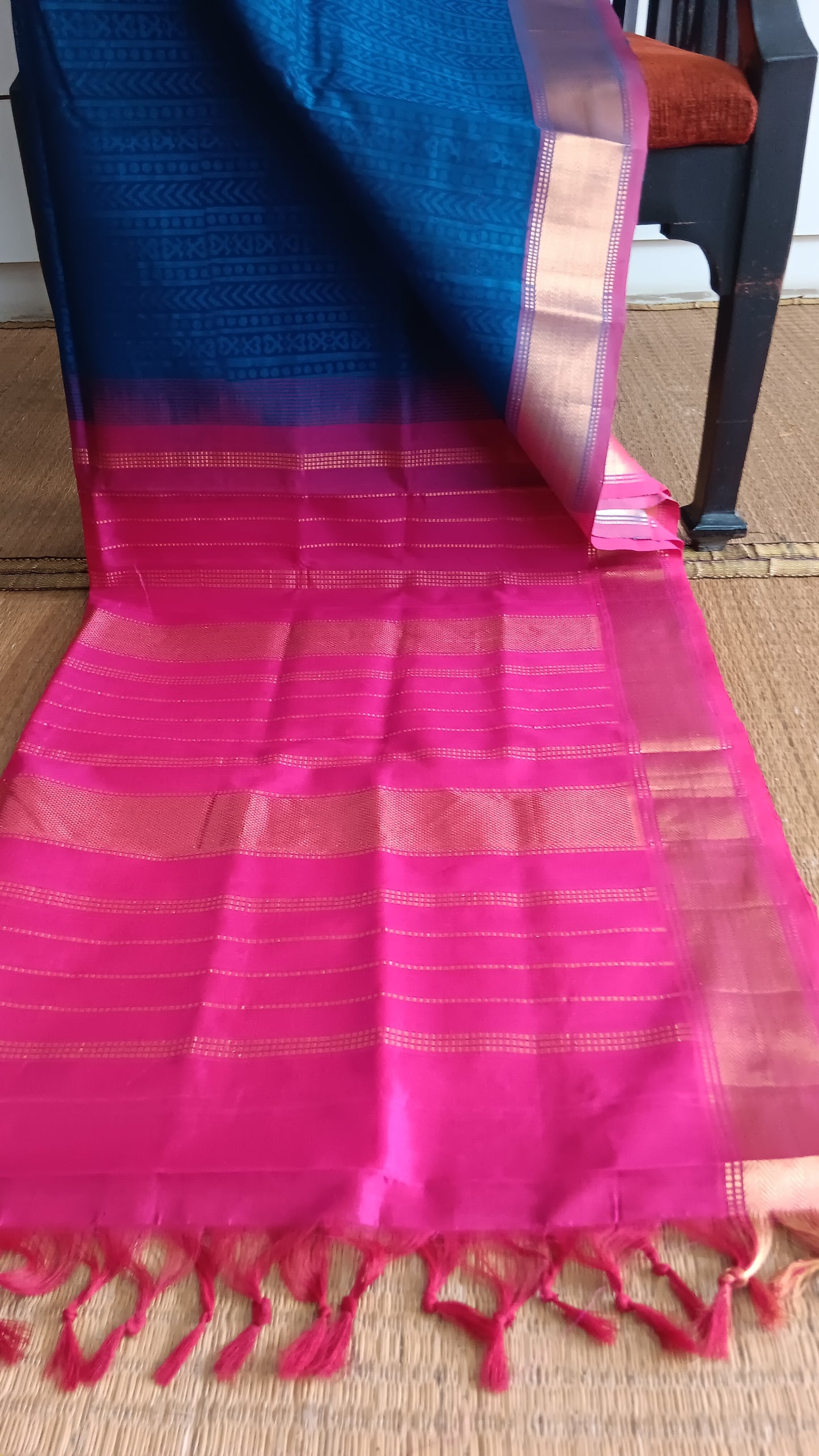 Dark blue and pink silk cotton saree (SC4-451)