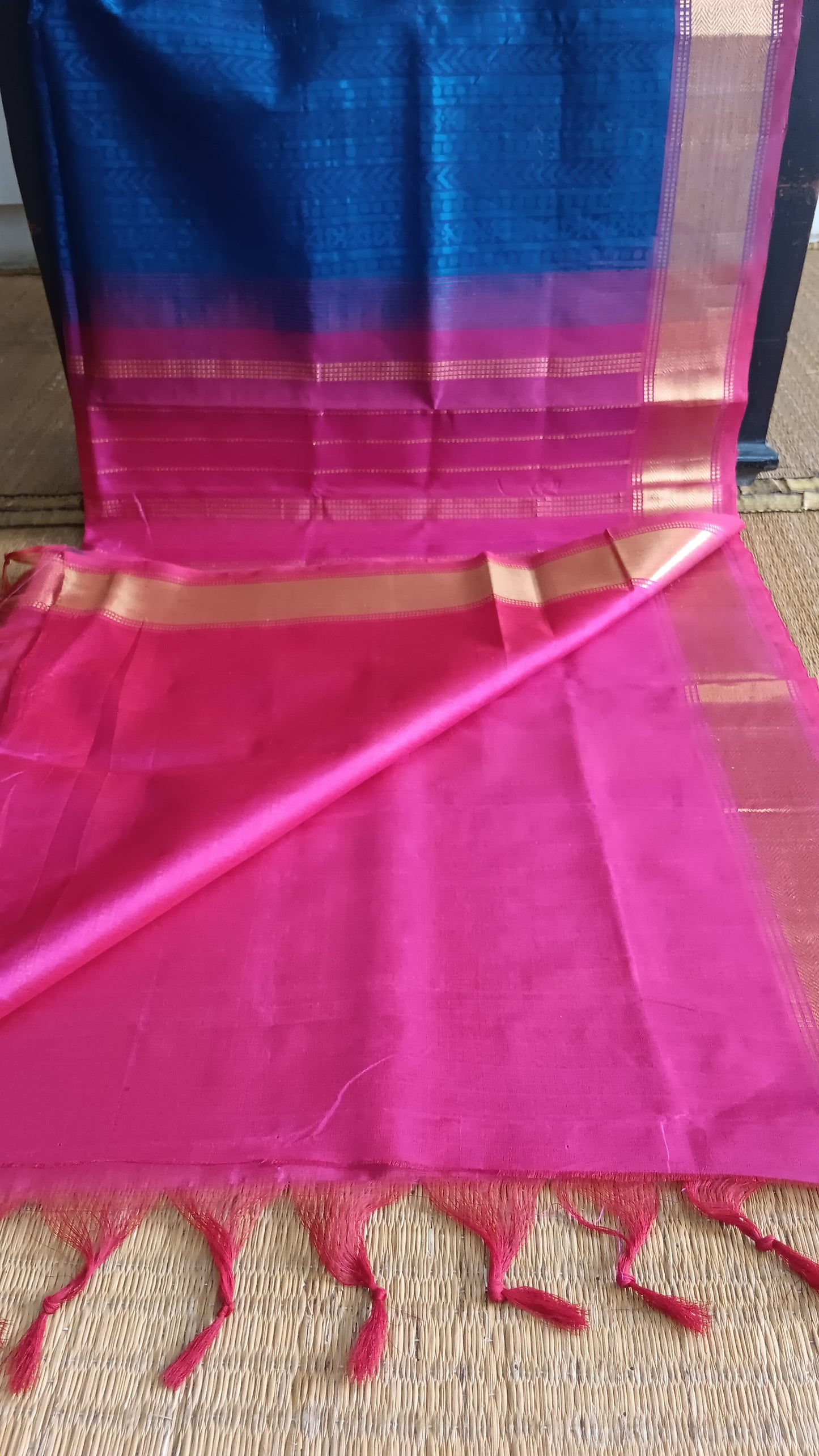 Dark blue and pink silk cotton saree (SC4-451)