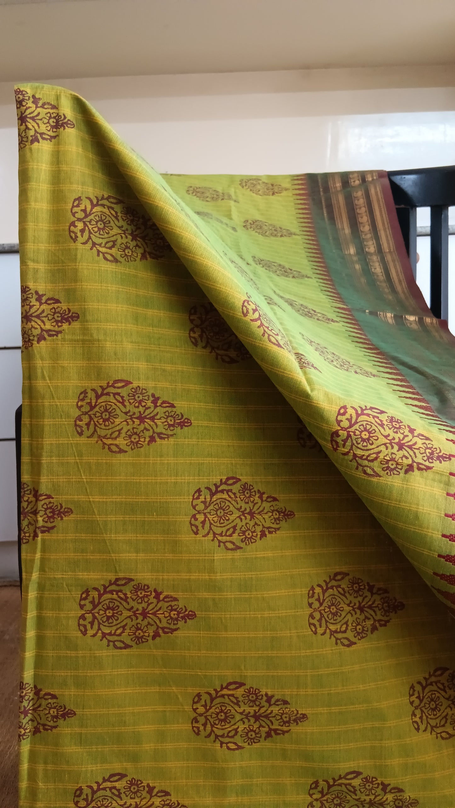 Green printed function wear cotton saree (CGOP-966)