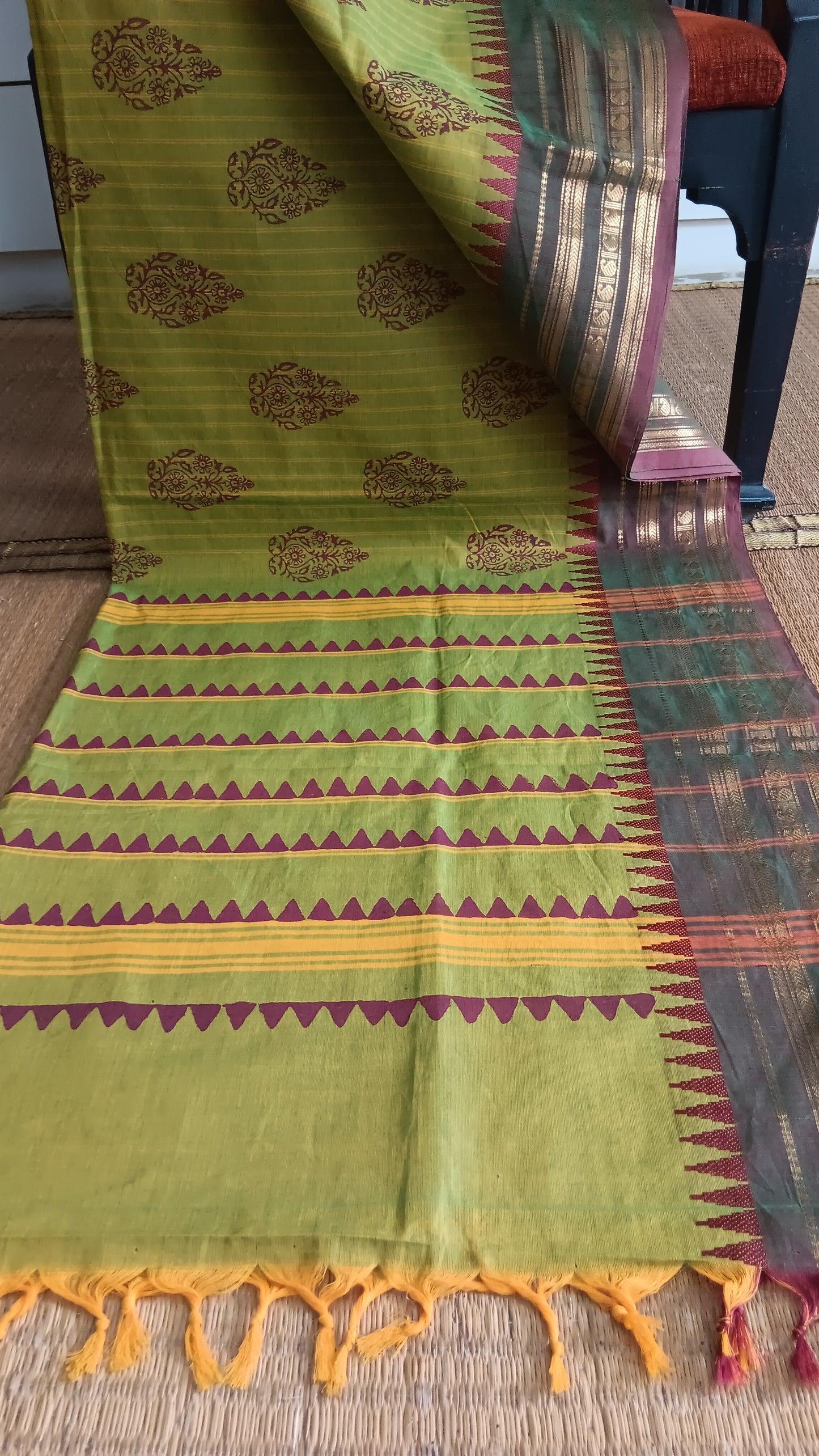 Green printed function wear cotton saree (CGOP-966)