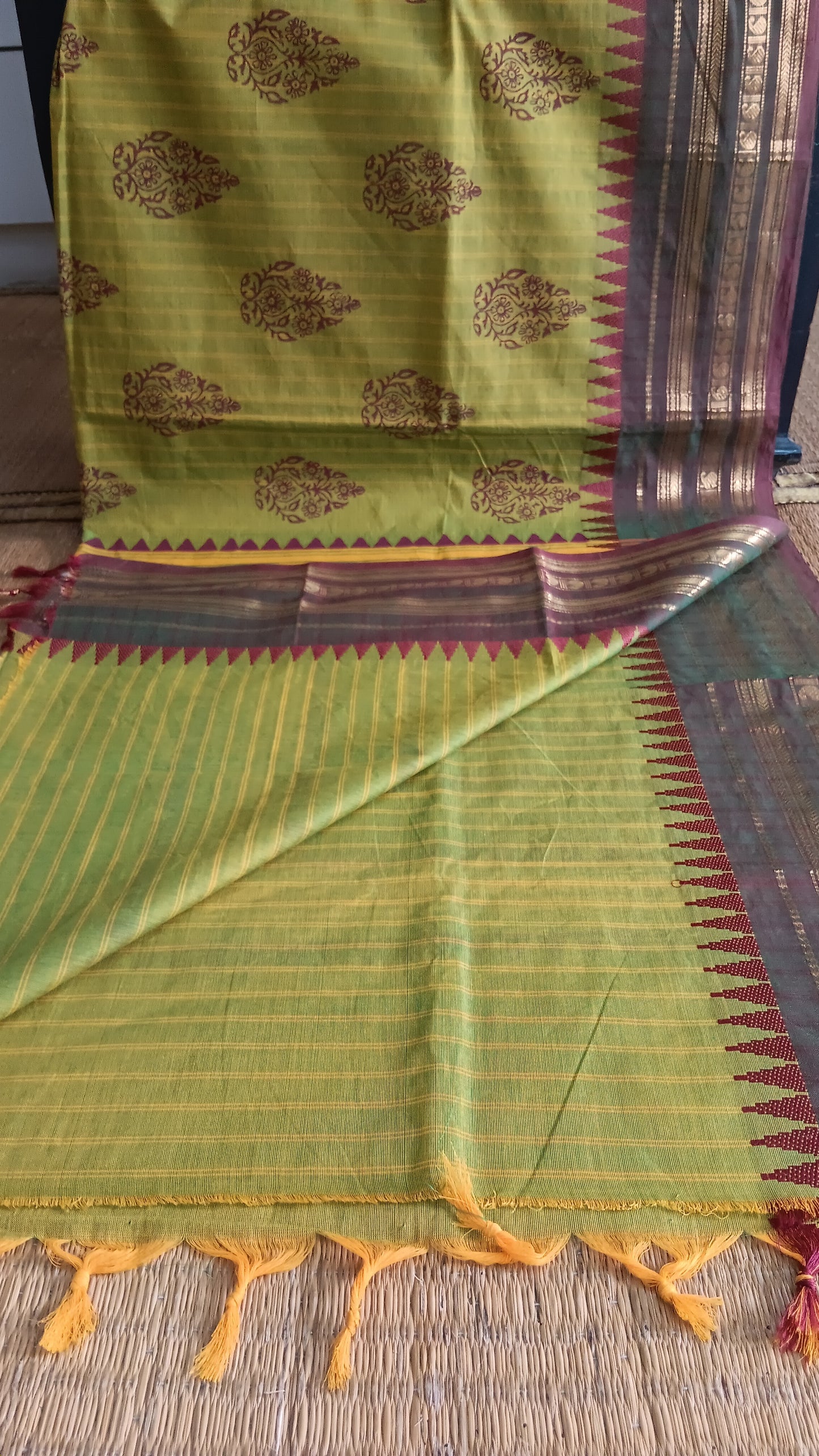 Green printed function wear cotton saree (CGOP-966)