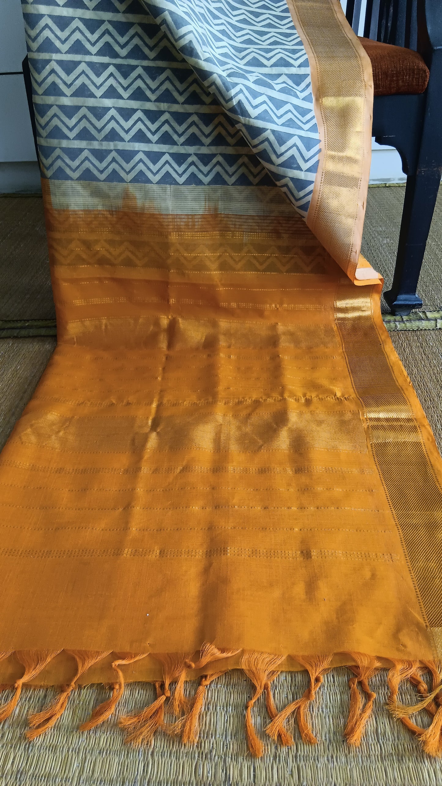 Grey and mustard silk cotton saree (SC4-439)