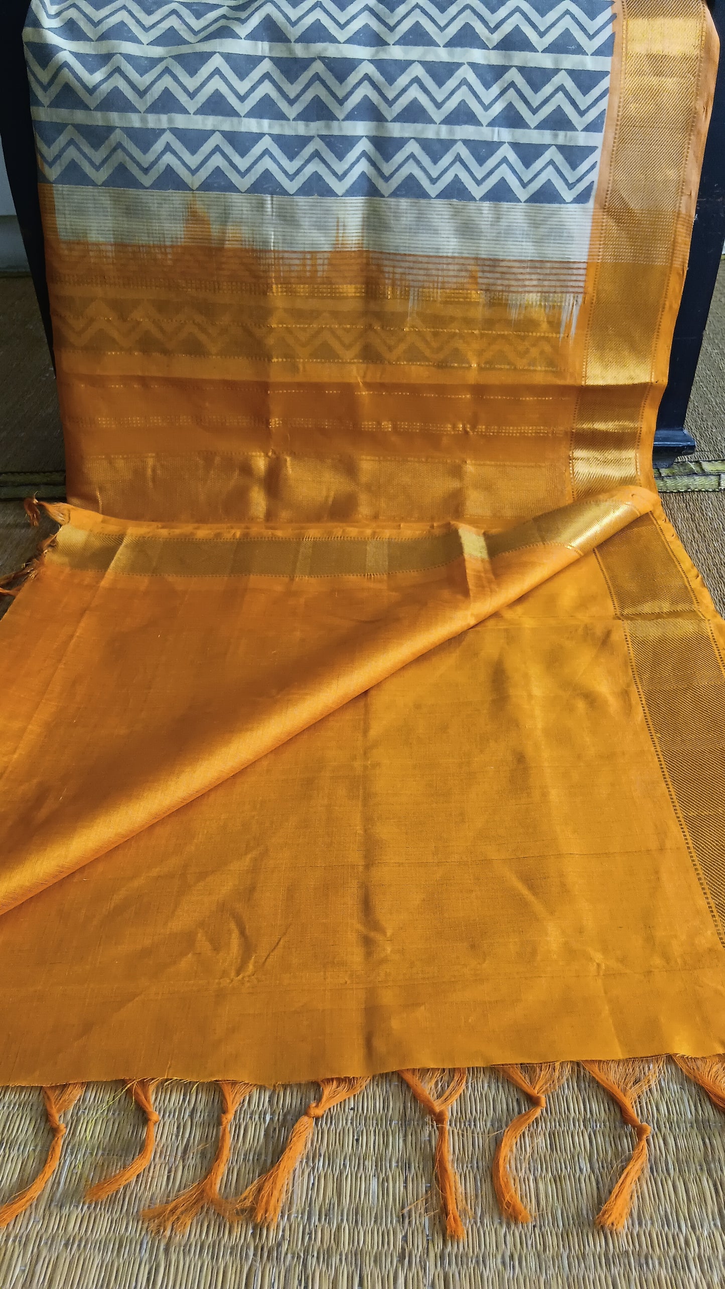 Grey and mustard silk cotton saree (SC4-439)