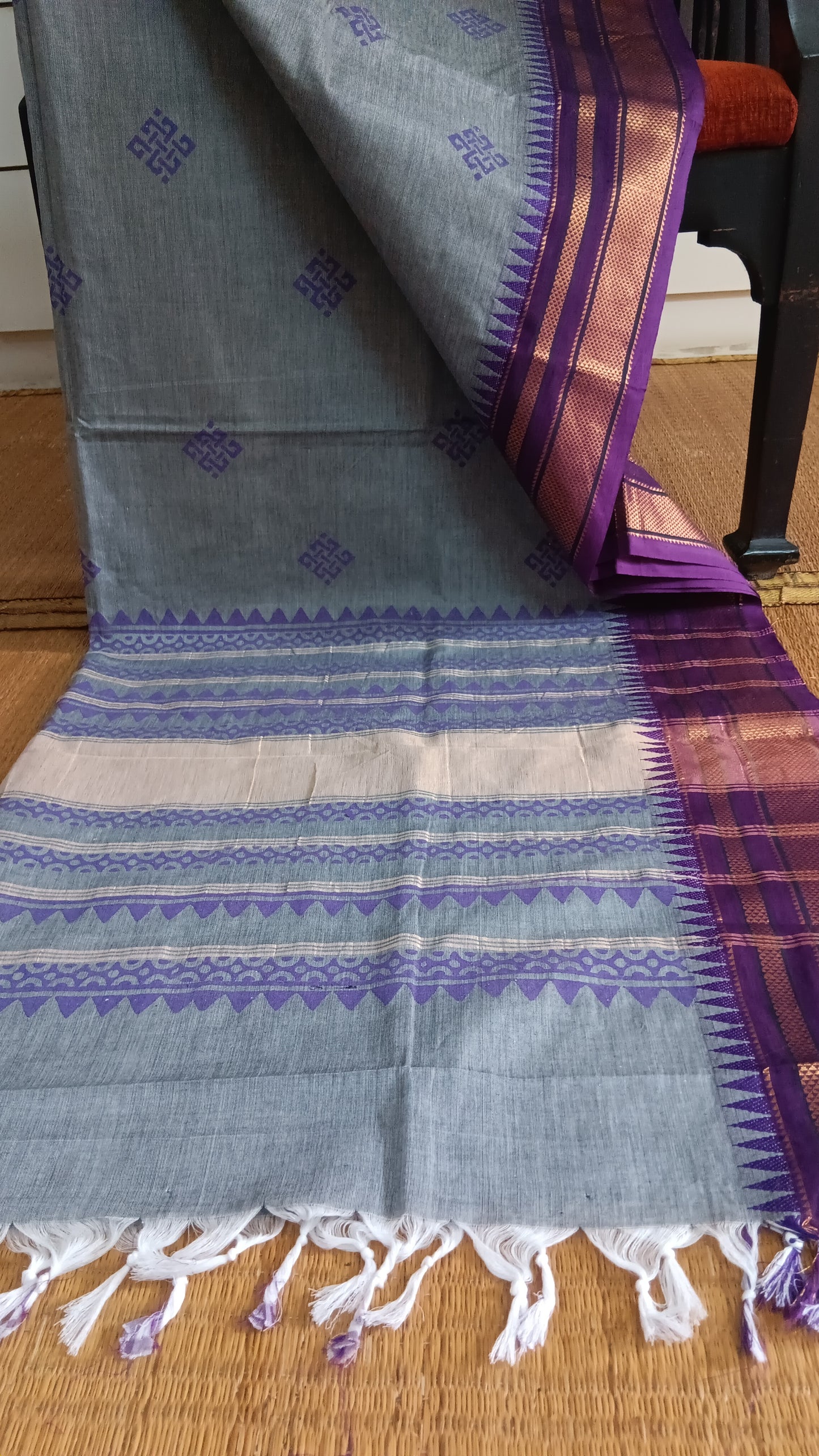 Grey cotton function wear saree (CGOP-506)