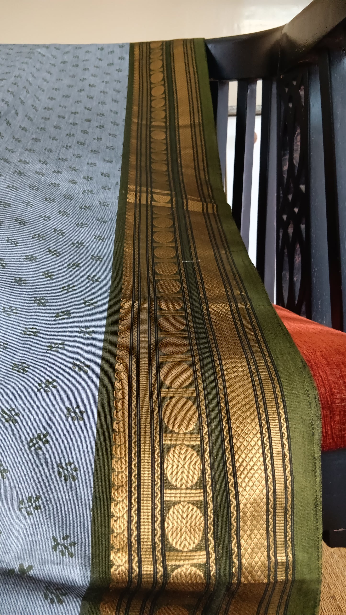 Grey-function-wear-cotton-saree-green-border