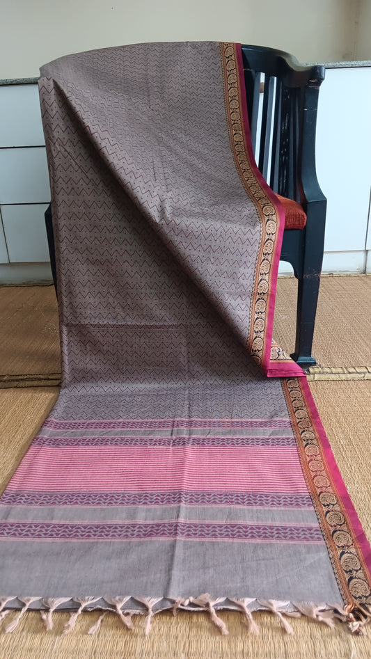 Grey printed daily wear cotton saree (DW-131)