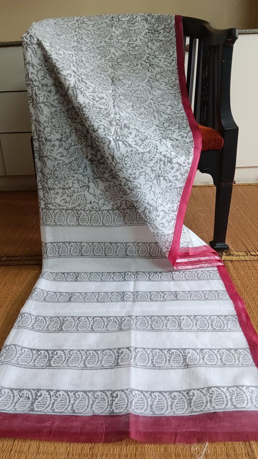Grey printed kota cotton saree (CKT-204)