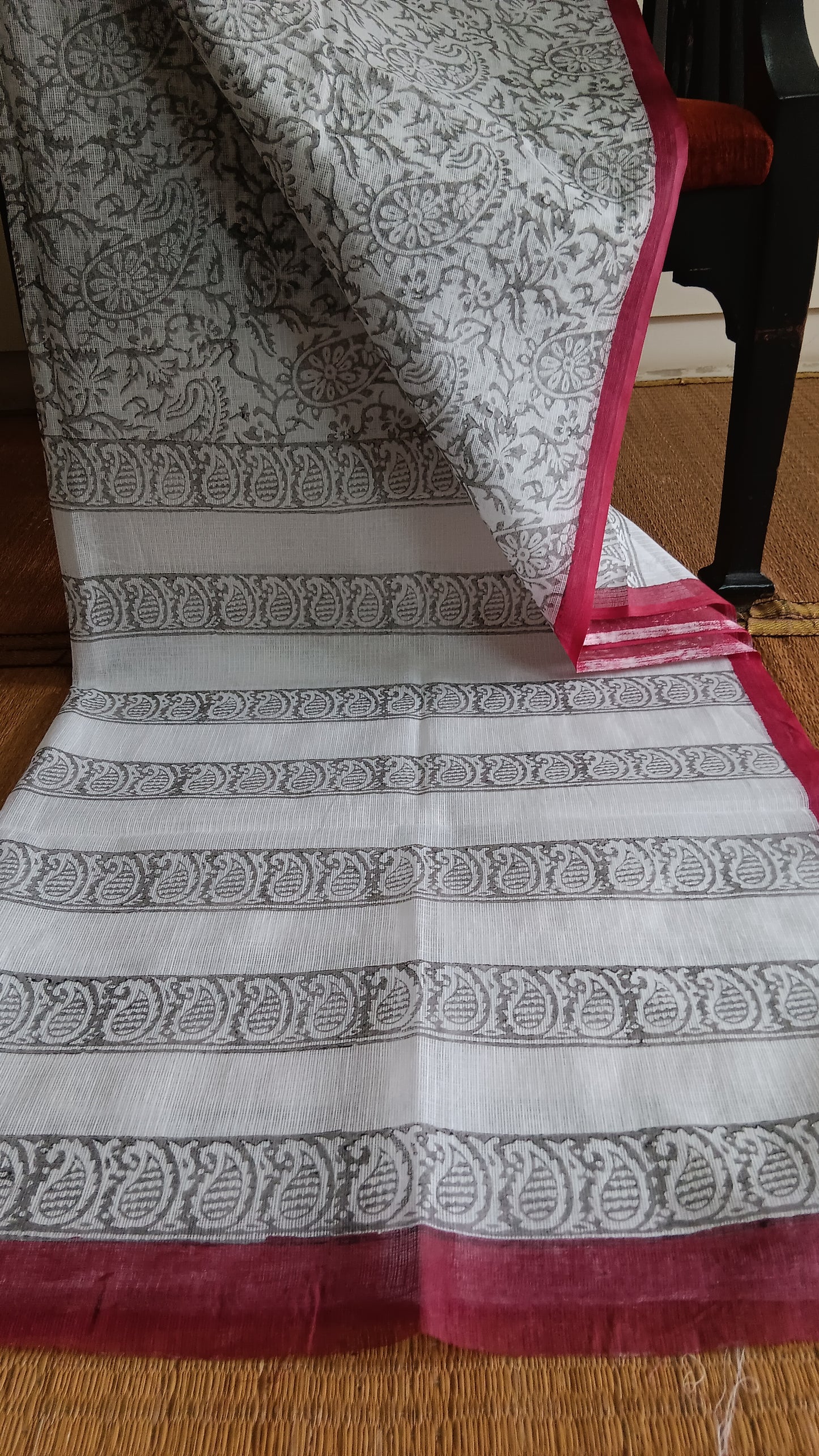 Grey printed kota cotton saree (CKT-204)