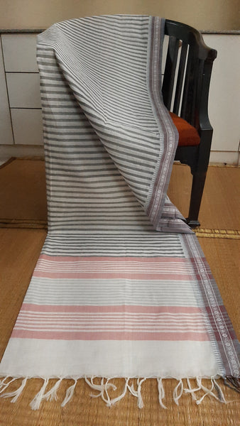 Grey striped cotton saree (DW-42)