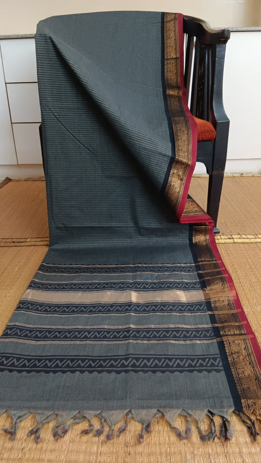 Grey striped function wear cotton saree (CGOP-947)