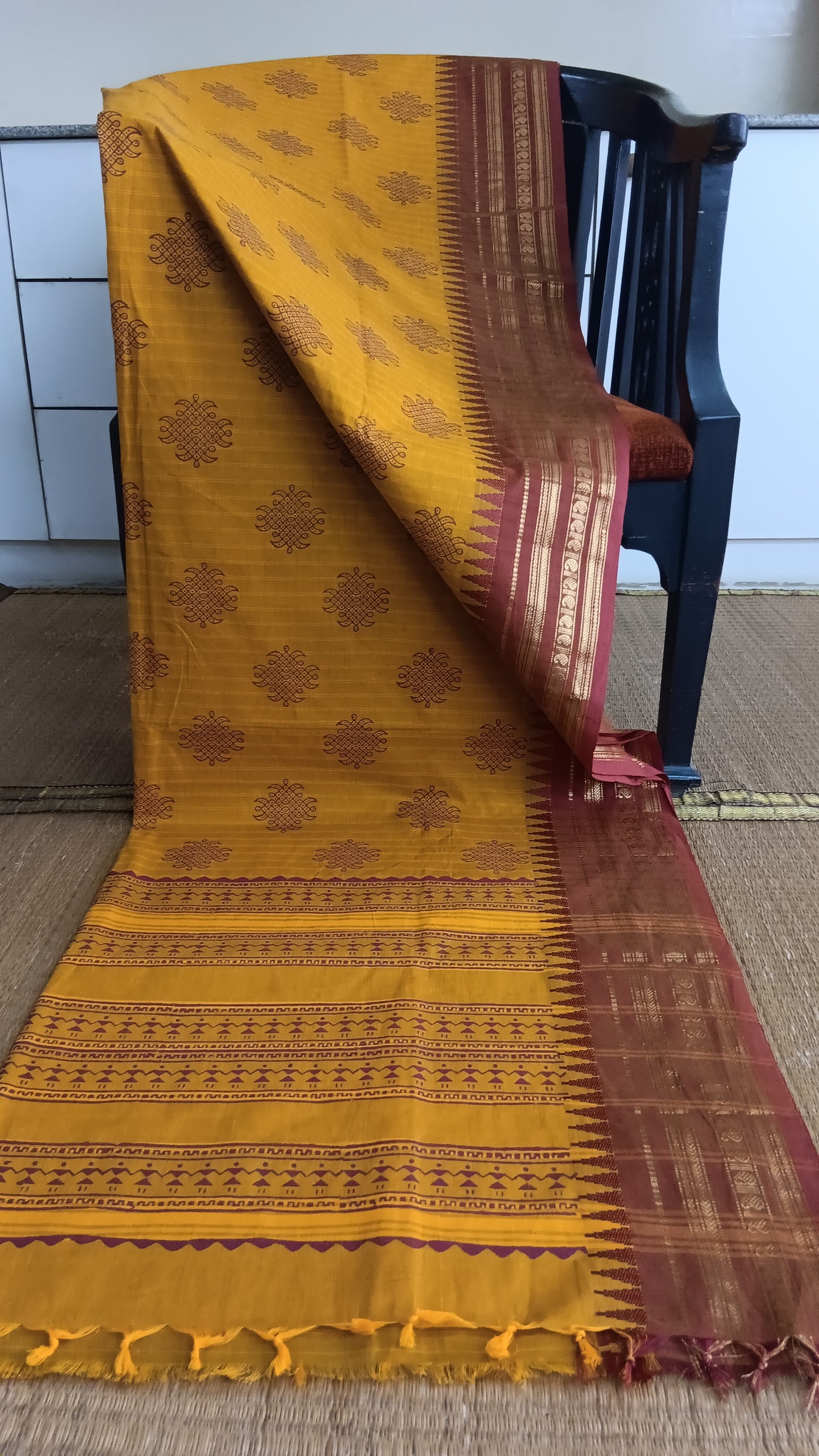 Kolam motif function wear cotton saree (CGOP-962)