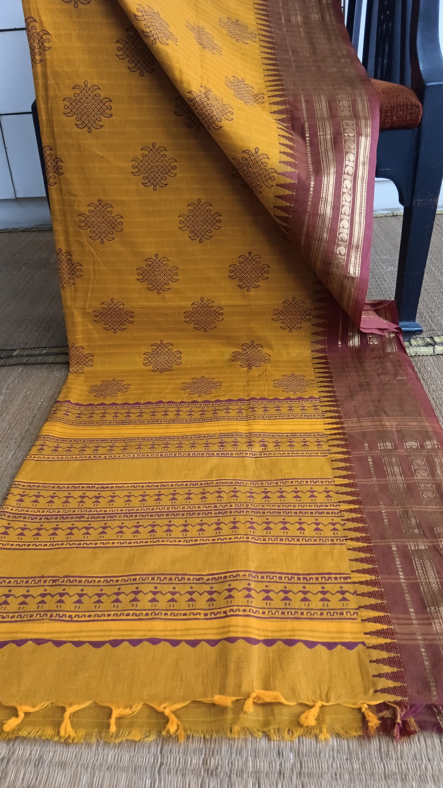 Kolam motif function wear cotton saree (CGOP-962)