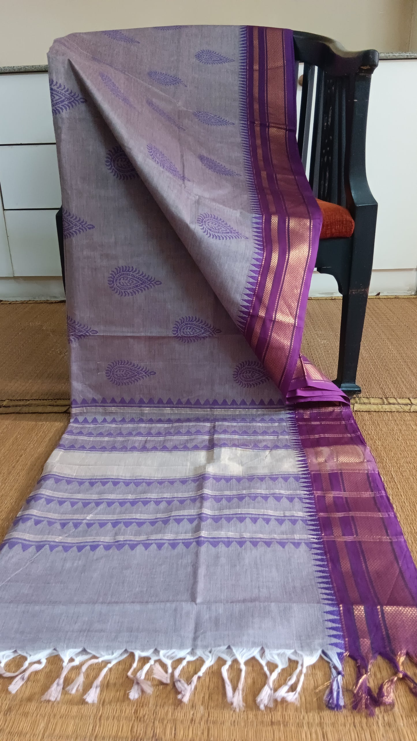 Lilac cotton saree purple zari border (CGOP-507)