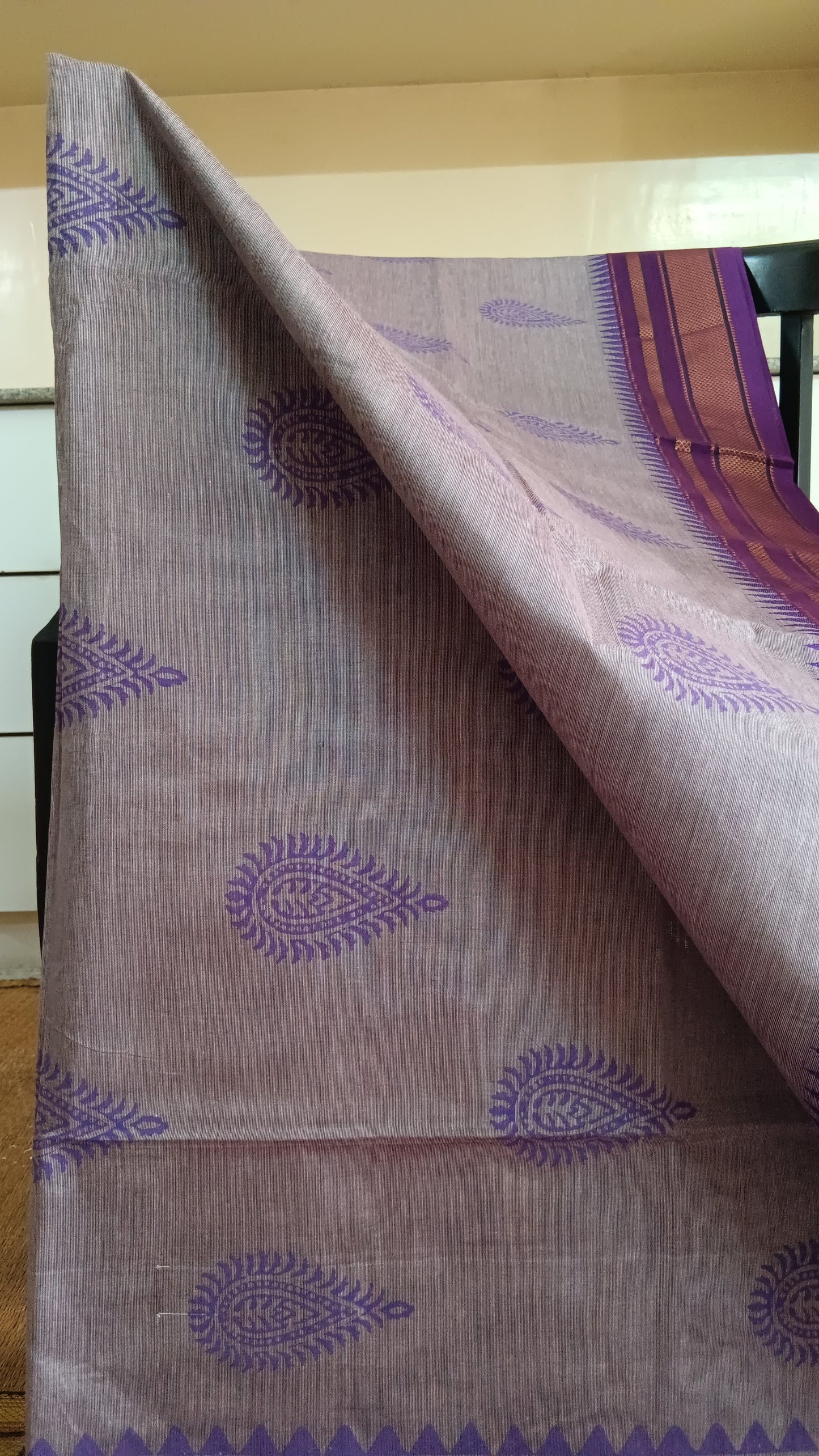 Lilac cotton saree purple zari border (CGOP-507)