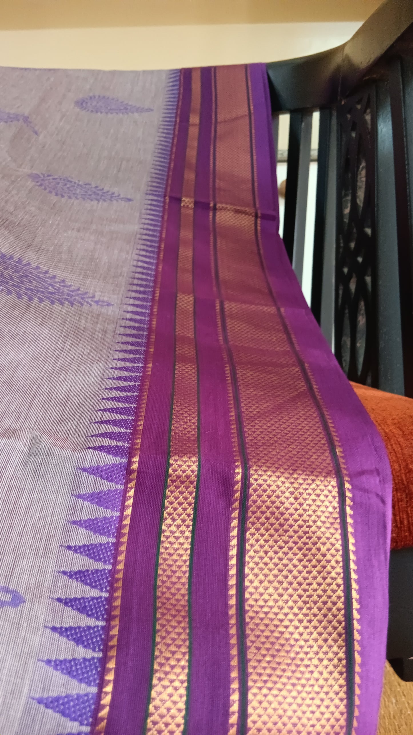 Lilac cotton saree purple zari border (CGOP-507)