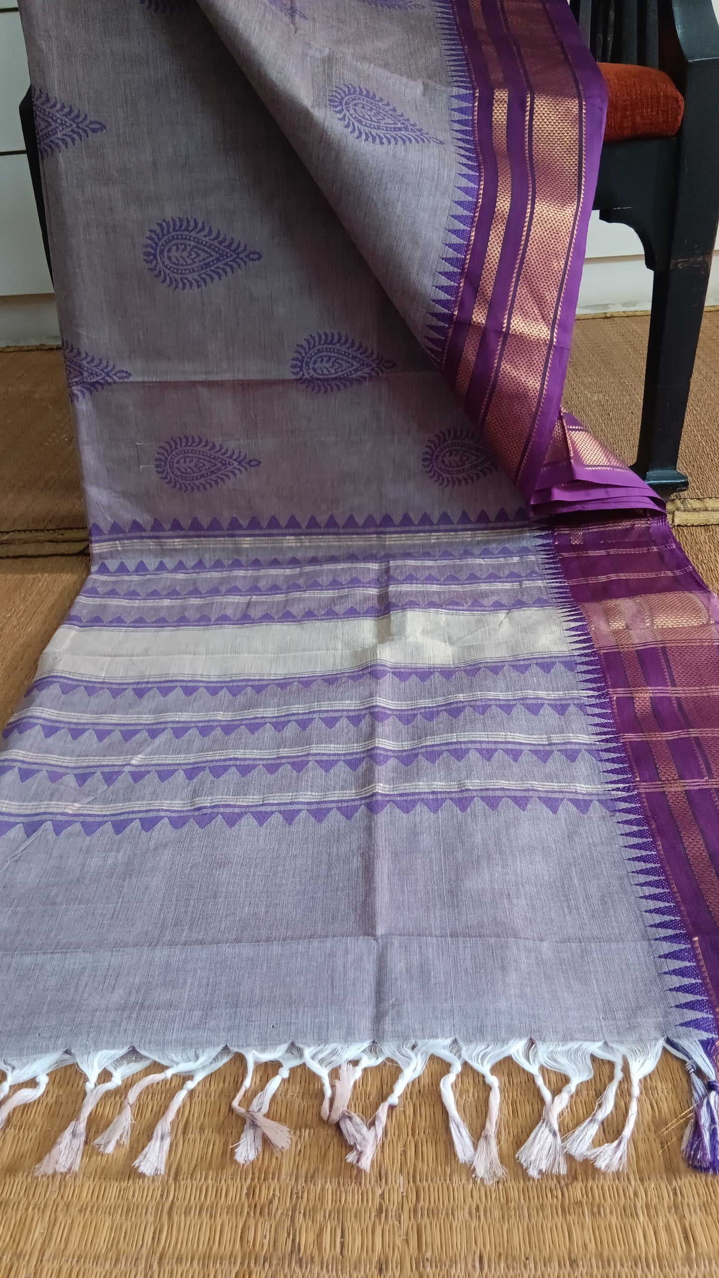 Lilac cotton saree purple zari border (CGOP-507)
