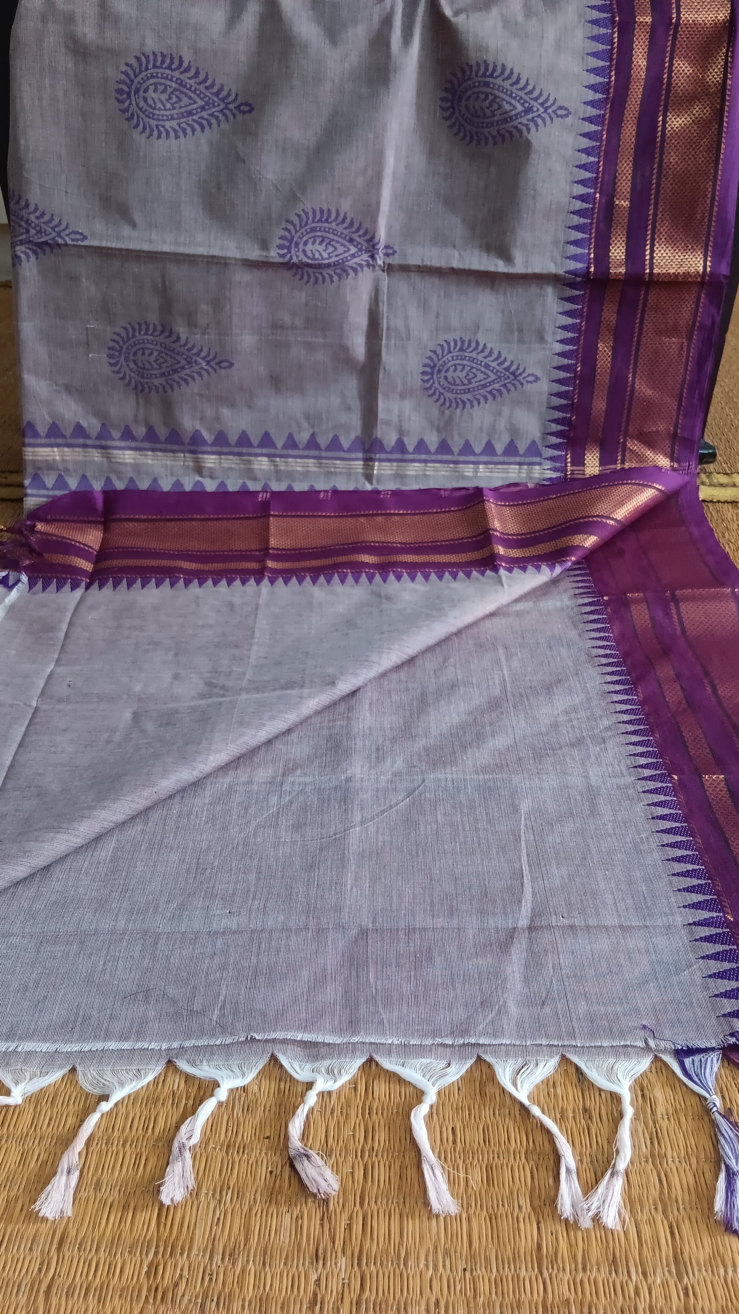Lilac cotton saree purple zari border (CGOP-507)