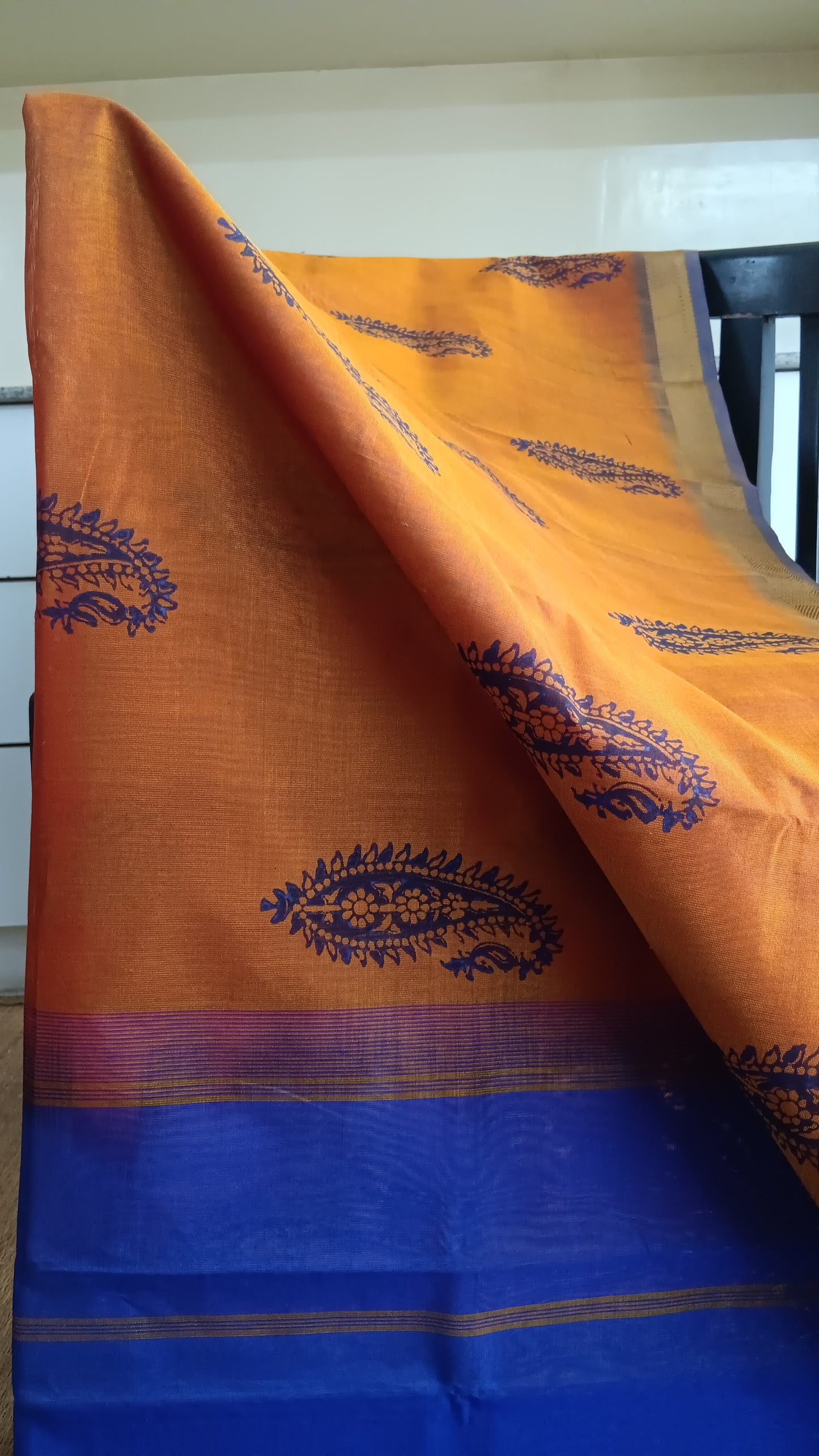 Mustard and blue silk cotton saree (SC2-445)