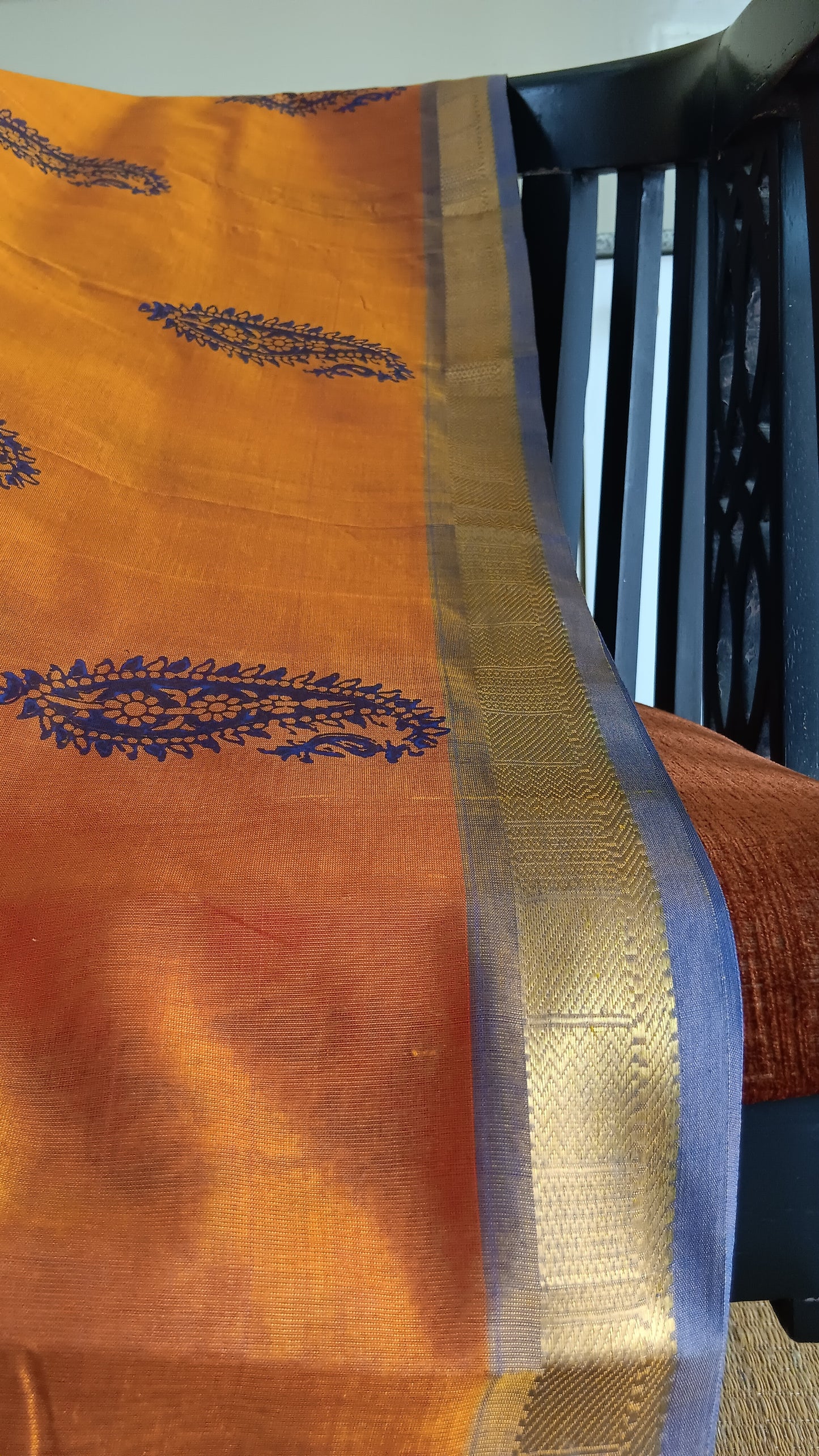 Mustard and blue silk cotton saree (SC2-445)